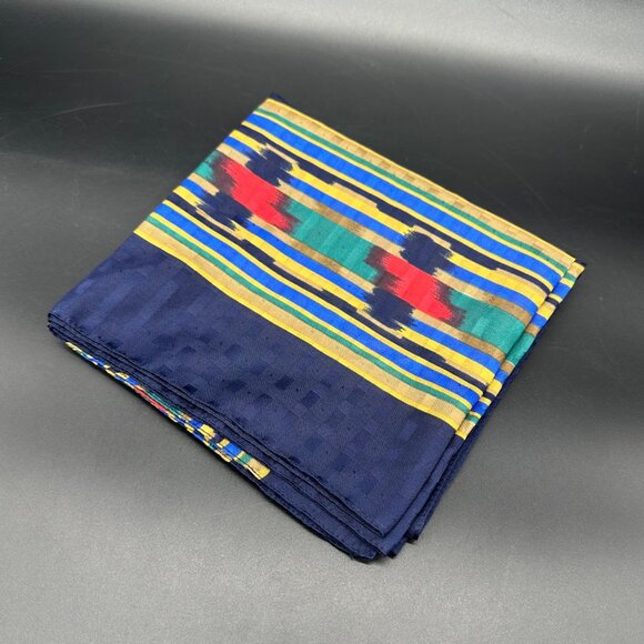 Vintage Italian Scarf Aztec Polyester Western Italy 1990s Blue Red Green - Picture 1 of 6